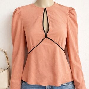 Topshop Keyhole Blouse with Black Trim